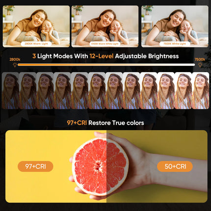 Selfie Light, Clip on Light [Rechargeable], 360°+90° Adjustable 12 Level Brightness Fashionable Portable Phone Selfie Light