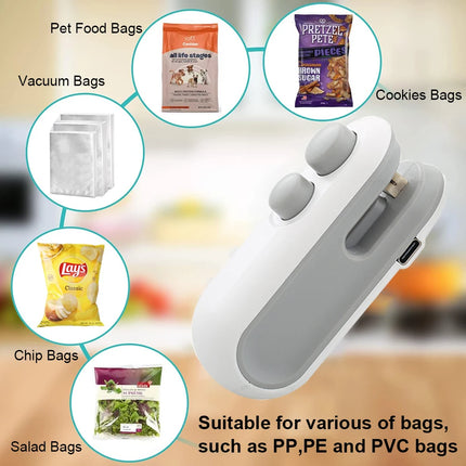 2in1 Mini Heat Bag Sealing Machine Food Package Bag Heat Sealer Plastic Storage Bag Clip Bag Handheld Portable Small Heat Sealer