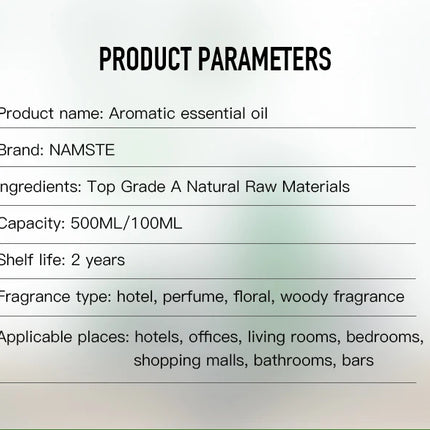 NAMSTE 500ML Hotel Essential Oil Inspired Aromatherapy Scent Diffuser Oil Scent Perfumes Essential Oil Diffusers Air Purifier