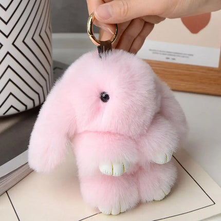 Cute Long Ear Bunny Keychain Real Mink Fur Rabbit Doll Charm Toys Ornament Keyring Jewelry Pompom Pendant Gifts Handbag Plu C9M0