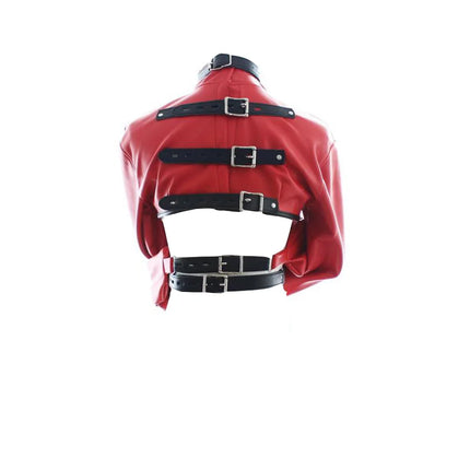 SM Open Breast PU Leather Straitjacket Top,Arm Binder Restraint Jacket Straight,BDSM Bondage Sex Slave Binding Sex Toy For Women