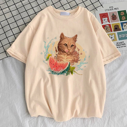 Funny Cat top tees teen hip hop women 2000s Trendy shirt Y2k Colorful streetwear Pop Culture