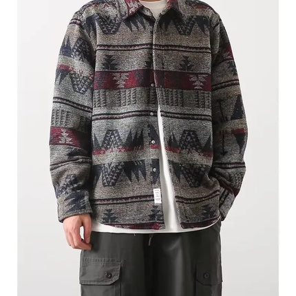 Trendy Men's Woolen Jacket Spring Autumn Casual Style Shirt Patchwork Design Sensibility Chinese National Fashion Overwear