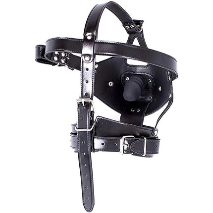 PU Leather Hood Bondage Head Mask Harness with Detachable Penis Mouth Gag Head Hood Mask BDSM Restraint