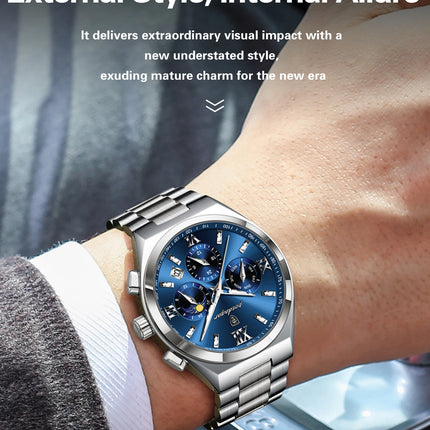 POEDAGAR Fashion Functional Men's Wristwatch Luminous Week Date Business Watch For Men Stainless Steel Sports Men's Quartz Watches