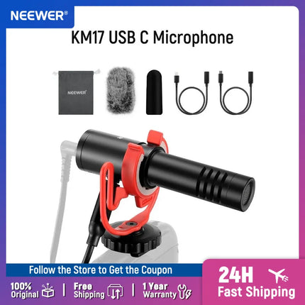 NEEWER KM17 USB C Microphone Noise Cancelling Plug & Play High Sensitivity Cardioid Vlog Interview Mic for iPhone Android DJI