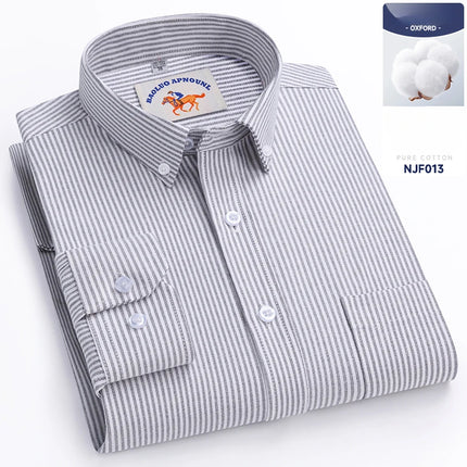 Plus Size 5XL 100% Cotton Oxford Long Sleeve Shirts for Men Slim Fit Formal Plain Shirt Striped Tops Office White Business Cloth