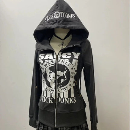 Unisex skull Y2K letter printed punk Gothic hoodie, cold resistant and warm top