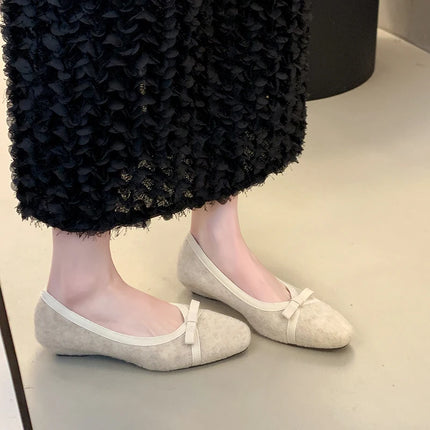 Fur Lining Women Flats Shoes Concise Round Toe Butterfly-knot Shoes Comfort Soft Sole Outdoor Shoes 2026 Spring Autumn Loafer