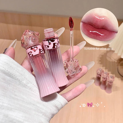 Gege Bear Water Light Lip Llaze Set Mirror Lipstick Lip Gloss, Hydrating Moisturizing, Long Lasting, Gift for Lover