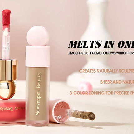 Liquid Highlighter+Blush+Contour Stick Set for Face & Body Silky Natural Glow Liquid Luminizer Matte Pink Shadow Face Makeup