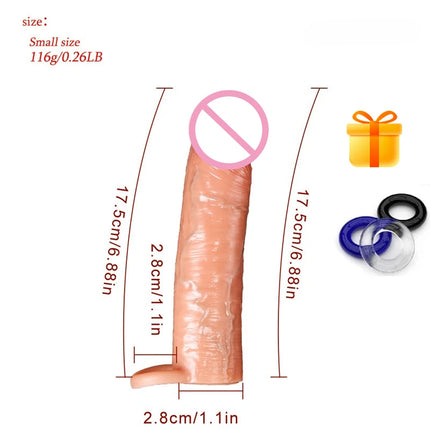 Reusable Realistic Soft Penis Silicone Condom Enlargement Cock Sleeve Extender Dildo Ring to Lock the Sperm Adult Men Sex Toys