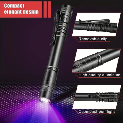 1-8PCS 395nm UV LED Pen Light,Blacklight Flashlight w/ Clip Portable Detector for Hotel/Pet Urine/Bed Bugs/Camping(AAA Battery)
