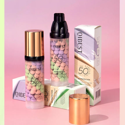 Qibest Three Color Press Release Cream Concealer Isolate Makeup Facial Base Brightening Cream Liquid Concealer Face Primer