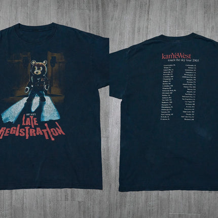 American Street Hip Hop Kanye West Late Registration Kanye Bear Graphic T Shirt Oversized Women Men Cotton Streetwear Clothing
