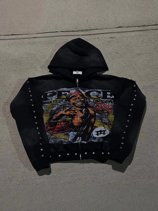 2026 new American street style casual fashion zipper hooded sweater printed pattern Pearl stereo pattern decoration unisex.