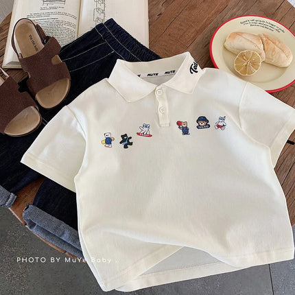 Children's Summer Short sleeved 2025 New Cartoon Korean Polo Shirt Clothing for Boys, Versatile and Cute Collar T-shirt Trend