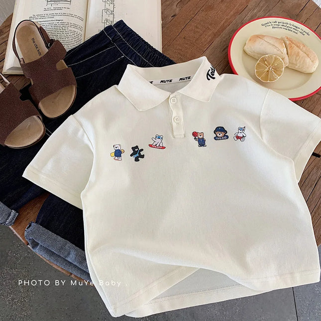 Children's Summer Short sleeved 2025 New Cartoon Korean Polo Shirt Clothing for Boys, Versatile and Cute Collar T-shirt Trend