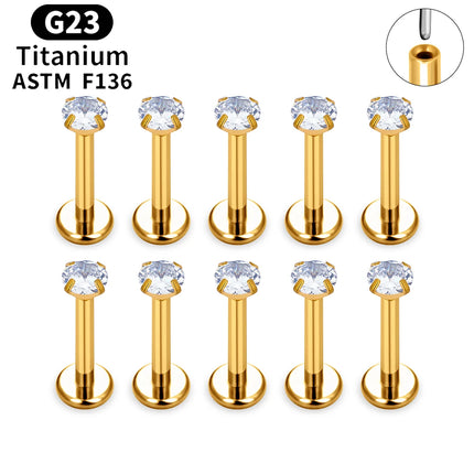 10PCS ASTM F136 G23 Titanium Piercing Labret Lip Ring Stud Earring CZ Ear Tragus Cartilage Helix Daith Pierc Jewelry 16/18/20g