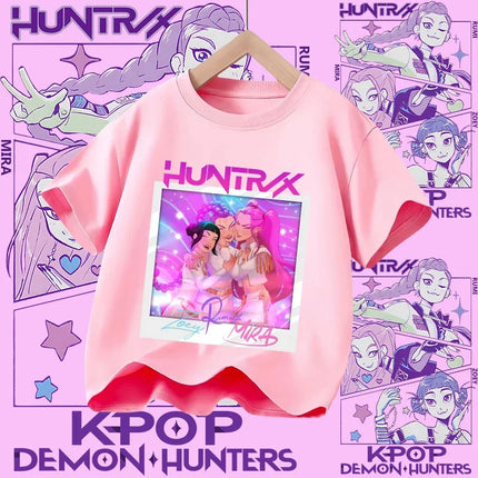 2026 New Huntrix Girls' Shirt Rumi Zoey Mira Graphic Print T-Shirt for Teens and Toddlers Spring/Summer Demon Hunter T-Shirt