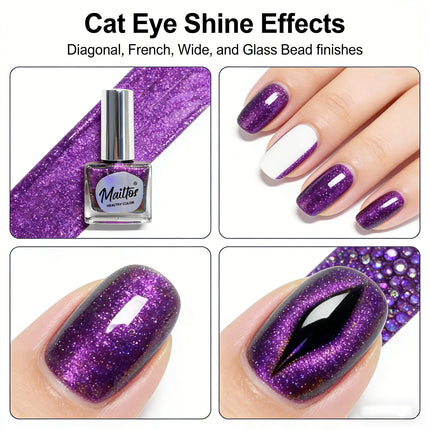 WA520 Purple12ml No-bake Cat's Eye Water-based Nail Polish, Oderless, With magnet, It dries quickly No need UV lamp, easy tear