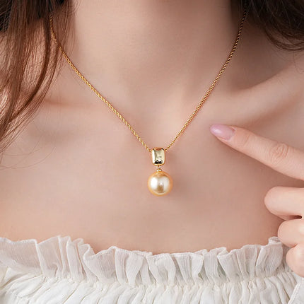 DREJEW Yellow Pendant Pearl Necklace Earring Set for Women Light Luxury High-end French Retro Wedding Jewelry Sets Party Gift