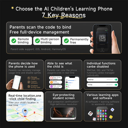 1900mAh Touch Screen Kid AI Children's Learning Phone For Students Aged 6-18 Auxiliary Learning GPS Safety Guardian Video Call