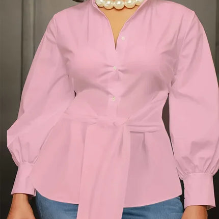 Plus Size 1XL-5XL Fashion Women‘s Solid Color Lapel Collar Blouse Ladies Casual Elegant Chic Top Long Sleeves Shirt