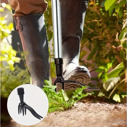 4-Prong Weeder with Long Handle,Durable Stainless Steel, Ergonomic Grip for Easy Weeding, No Bending or Kneeling Needed