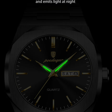 POEDAGAR Fashion Brand Man Clock Luminous Waterproof Stainless Steel Men's Watch Date Week Quartz Business Watches For Men Reloj