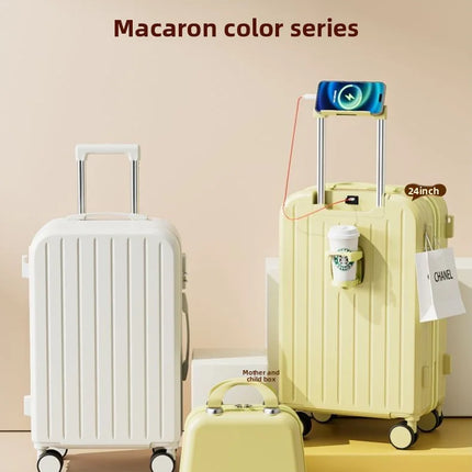 20 Inch Multifunction Large Capacity Luggage Business Carry on Boarding USB Charging Cup Holder 360° Spinner Wheels Suitcase