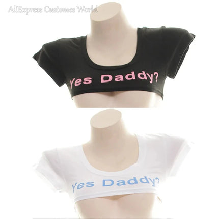 Sexy Women T-shirt Vest Bra Cotton Underboob Crop Fun Top Cut Out Short Tank Print Yes Daddy Cosplay Costume Short Top Sleeve