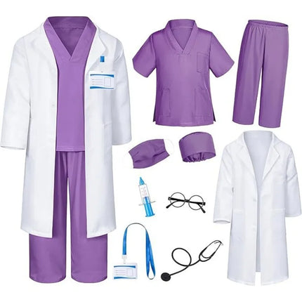 Children Doctor Nurse Cosplay Professional Role-playing Costumes Surgical Gown White Coat with Top Accessories for Boys Girls