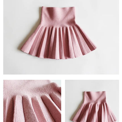 1pc Girls' Knit Skirt, Baby Autumn Winter Princess Pleated Skirts, Children's Student High Waist Mini Tutu Skirts, Kids Solid Dress