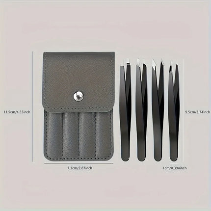 4pcs Precision Stainless Steel Tweezers Set for Eyebrow Grooming, Facial Hair Removal Ingrown Hair, Splinter & Tick Removal