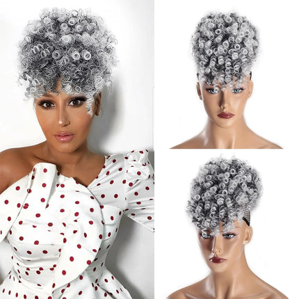 Afro Puff Drawstring Ponytail with Curly Hair Pieces Clip in Bangs Short Ponytail Hair ExtensionsNatural Hair Ponytails
