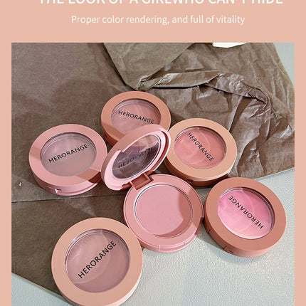 HerorangeHR402 Serbuk Serbuk Monokrom Kalis Air Panjang Tahan Lama Plat Peach Orange Kabus Lembut Lembut Matte Semulajadi Blush