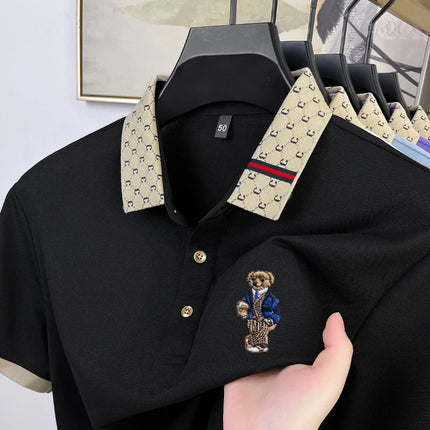 Summer Men's High Quality Cotton Polo Shirt Fashion Brand Design Teddy Bear Embroidery Golf Mulberry Silk Business T-shirt