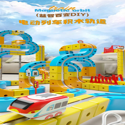 DIY Magic Transforming Magnetic Cube Track Set Electric Anti-Gravity High-Speed Train Model Toy Building Blocks Vehicle Track