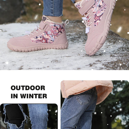 Waterproof Kids Barefoot Snow Boots 2025 New Wide Toe Winter Warm Fur Lined Shoes for Boys Girls Cold Weather Outdoor Sneakers