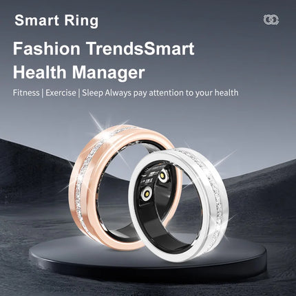 Smart Diamond Fitness Ring for Women Heart Rate & Sleep Monitor IP68 Waterproof Pedometer Health Tracker Fashionable Accessory