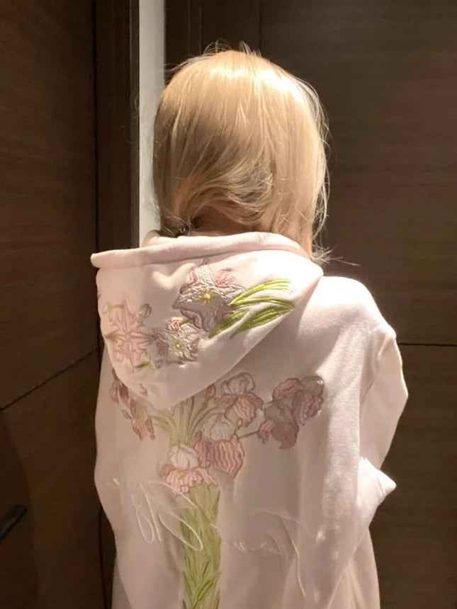 Kimutomo Hoodies Women Vintage Letter Embroidery Autumn Winter Loose Outwear Y2k Aesthetic Jackets Female Fashion Sweatshirt