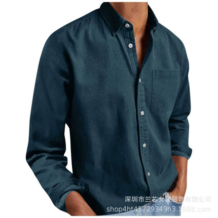 Long Sleeve Collared Men's Shirt Business Commute Style Polyester Fabric Machine Washable Spring Autumn Collection 2025