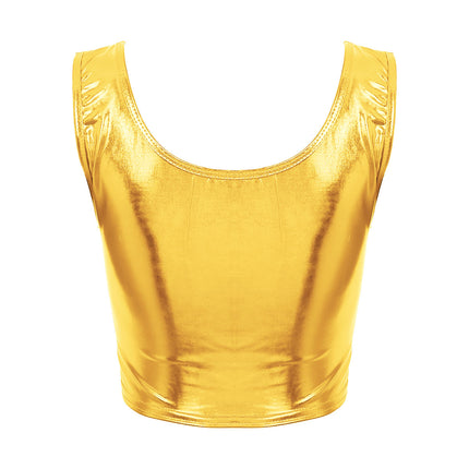 Womens Fashion Shiny Metallic Tank Crop Top Shiny Metallic Vest Tops Bustier Blouse Shirt Camis Rave Party Clubwear Costume