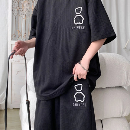 Casual Sportswear Set for Men Summer Short Sleeve Five-Quarter Pants Polyester Fiber Big Size Two-Piece Suit T-Shirt Shorts