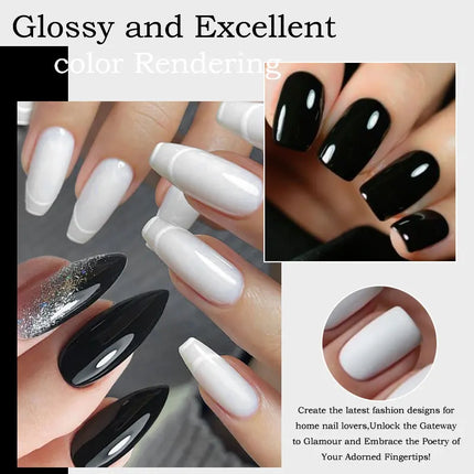 2PCS/SET MEET ACROSS Black White Series Gel Nail Polish Kit Colors Manicure Semi Permanent Soak Off UV Nail Art Gel Varnish Set