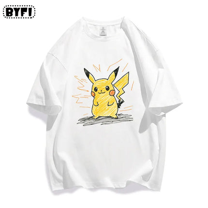 Pok É Mon Pikachu Creative Graffiti Collaboration Short Sleeve T-shirt for Parent Child Summer Pure Cotton Half Sleeve