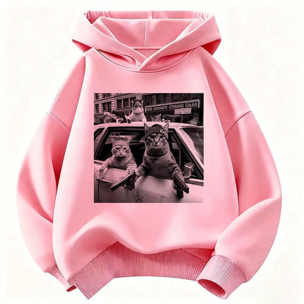 Streetear Hip Hop Cat Design Hoodie Kids Children's Sweatshirt Cute Harajuku Hoody for Boys Girls Autumn Winter Casual Hoodies