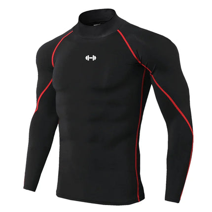 Men's Geometric Print Compression Shirt Quick-Drying Breathable Gym Workout T-Shirt Stretch Turtle Neck Training T-Shirt Tops