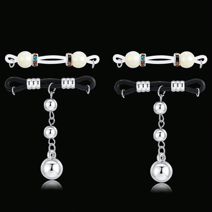 2Pairs Fake Nipple Rings - Adjustable Fit Daily Wear Nipple Nooses - 8mm Candy Beads, Fake Nipple Jewelry Faux Nipple Piercing